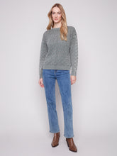 Cold Dye Cotton Blend Pointelle Crew Neck Sweater- Spruce