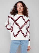 Crew Neck Diamond Intarsia Sweater- Cabernet