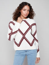Crew Neck Diamond Intarsia Sweater- Cabernet