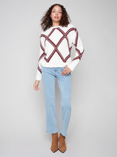 Crew Neck Diamond Intarsia Sweater- Cabernet