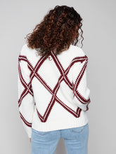 Crew Neck Diamond Intarsia Sweater- Cabernet