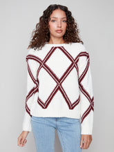 Crew Neck Diamond Intarsia Sweater- Cabernet