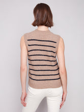 Sleeveless V-Neck Striped Sweater Vest- Camel