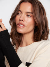 Long Sleeve Color Block Sweater w/ Chest Pocket- Ecru