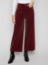 Cropped Patch Pocket Flare Corduroy Pants- Cabernet