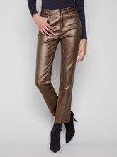 Slim Leg Metallic Wax Twill Pants- Copper