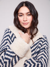 Chevron Boucle Short Jacket w/ Sherpa Trim- Navy