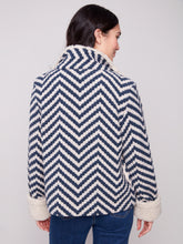 Chevron Boucle Short Jacket w/ Sherpa Trim- Navy