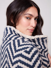 Chevron Boucle Short Jacket w/ Sherpa Trim- Navy