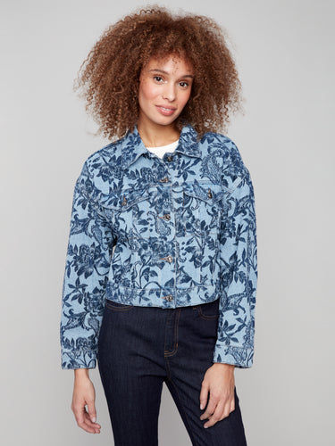 Cropped Jacquard Denim Jacket
