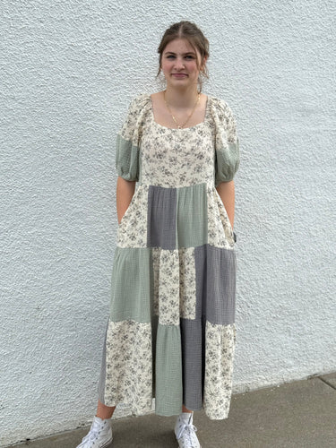 Patchwork Print Cotton Gauze Mineral Wash Maxi Dress