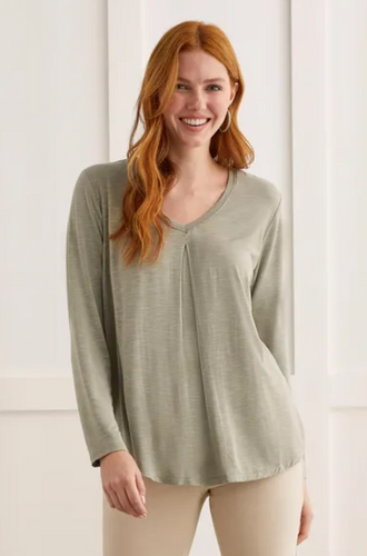 V-Neck Top with Front Pleat