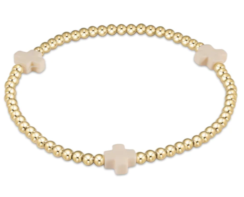 Signature Cross Gold Pattern 3mm Bead Bracelet - Off White