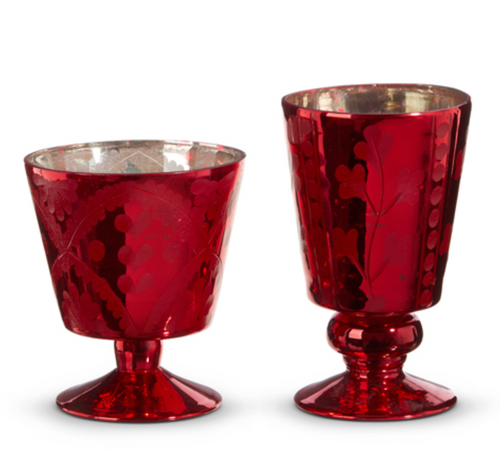 Red Leaf Pattern Mercury Glass Vases