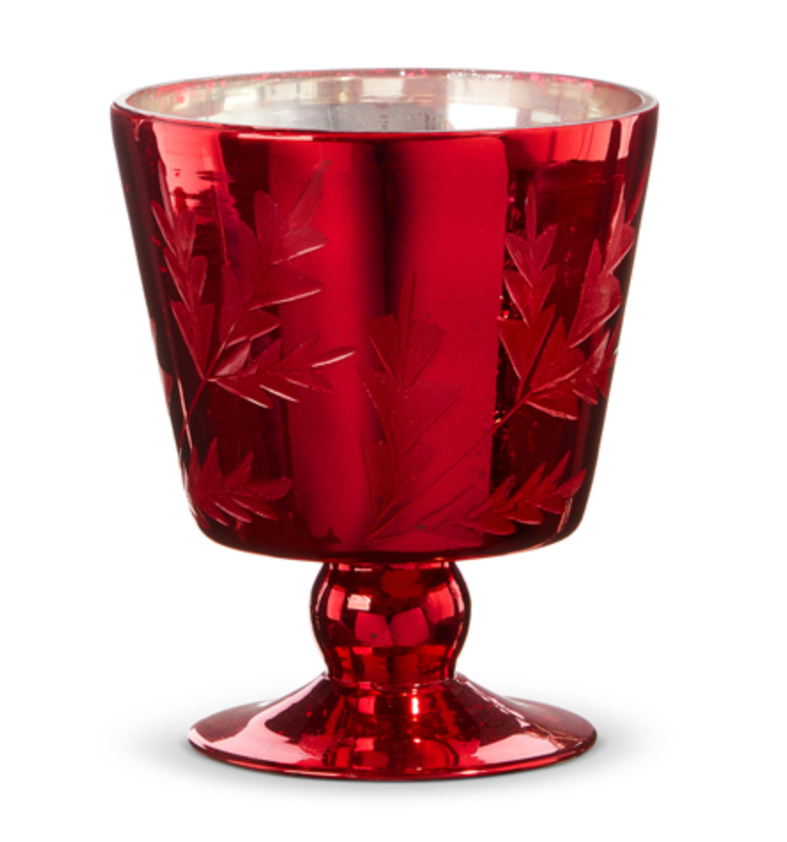 Red Leaf Pattern Mercury Glass Vase