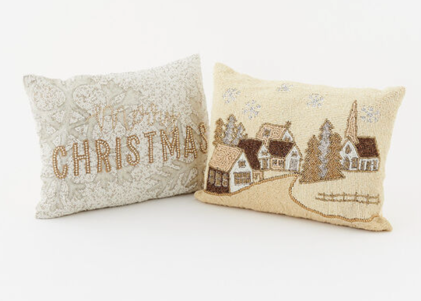 Winter White/Gold Beaded Pillows