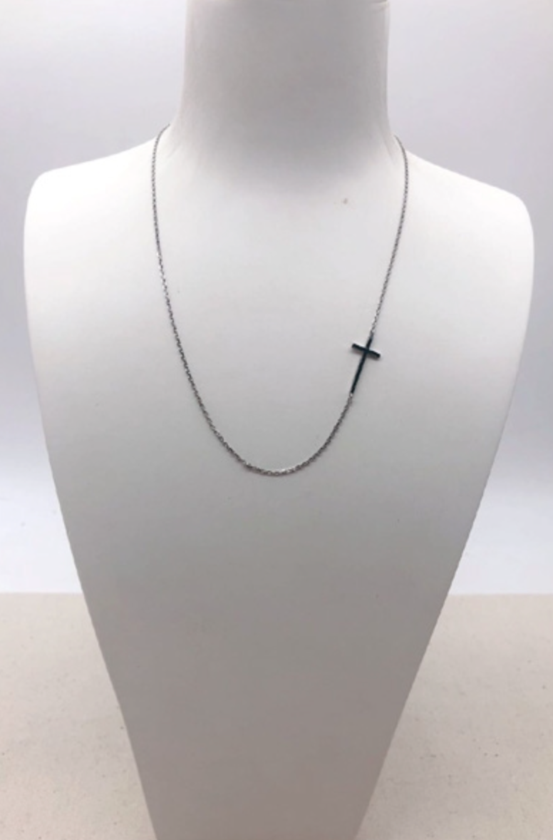 Silver Sideways Cross Necklace