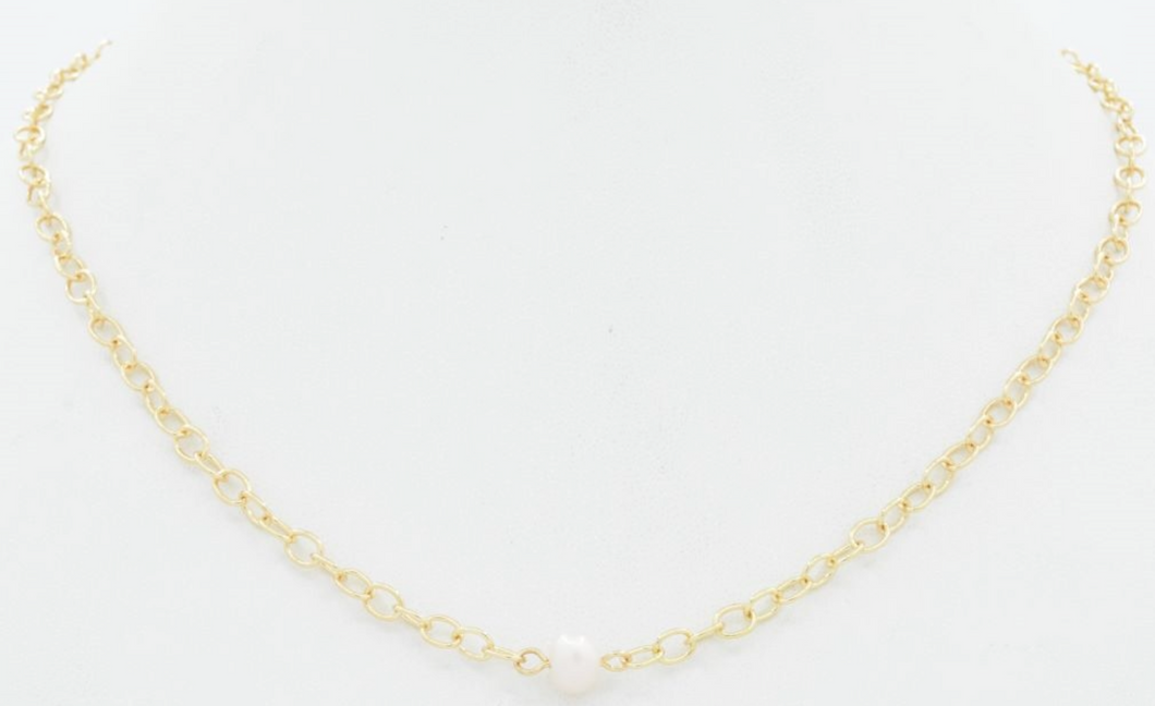 Small Gold Link Chain with Freshwater Pearl Necklace