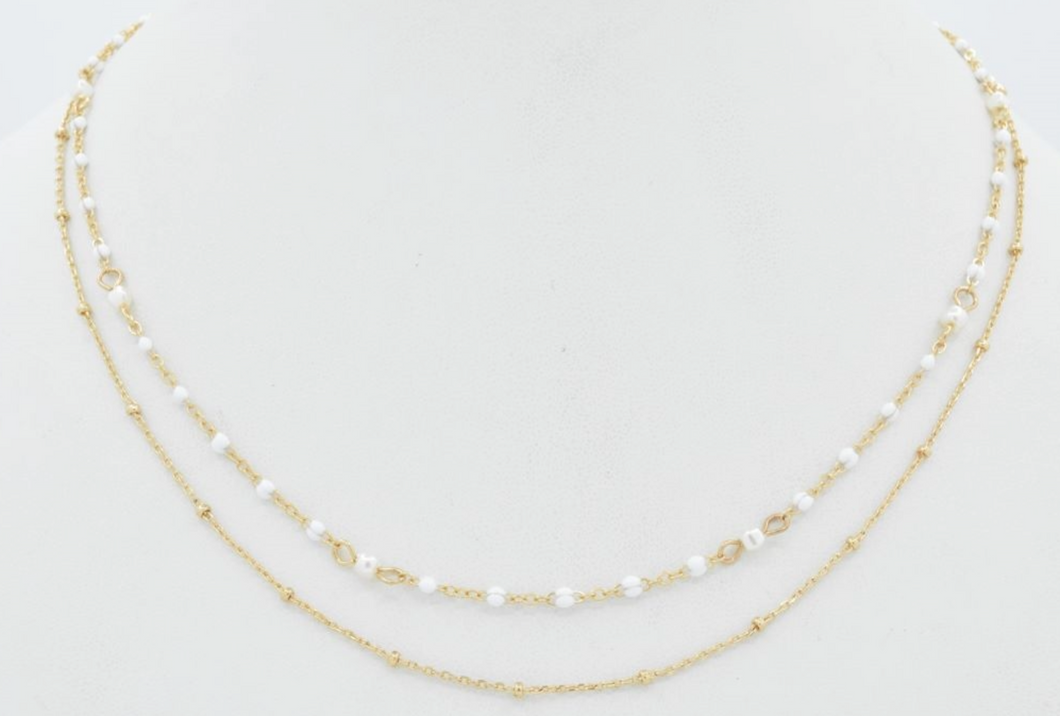 White Crystal and Gold Chain Layered Necklace