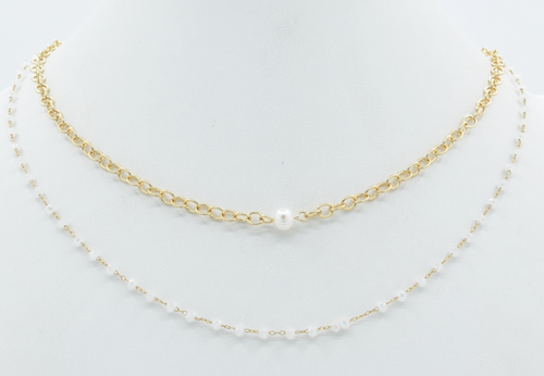 Gold Chain with Pearl and White Crystal Layered Necklace
