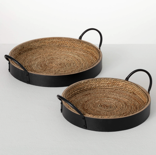 Round Wood & Seagrass Trays