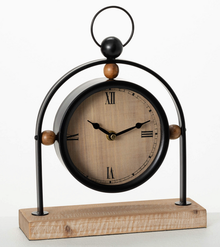 Modern Wood & Black Desk Clock