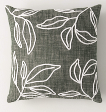 Green Embroidered Leaf Pillow