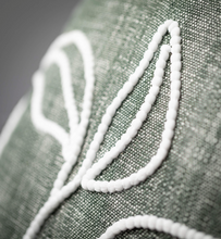 Green Embroidered Leaf Pillow