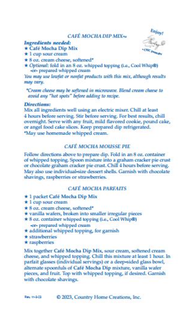 Cafe Mocha Dip Mix Ginger's Uptown