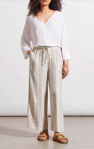 Linen Blend Striped Flowy Pants
