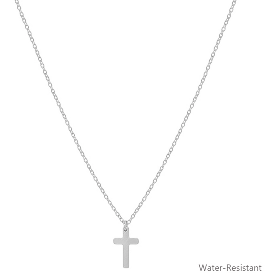 Water Resistant Small Silver Cross Necklace
