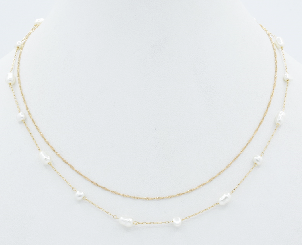 Double Layered Gold Pearl Necklace