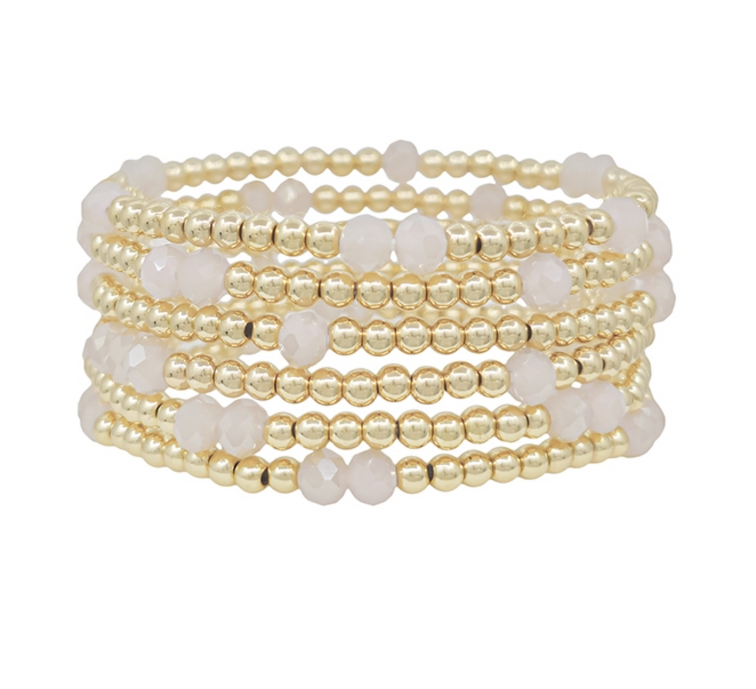 Gold and Pink Water Resistant Stretch Bracelet Set