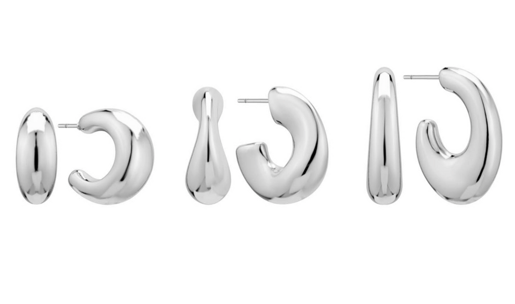 Set of 3 Shiny Silver Huggie Hoop Earring