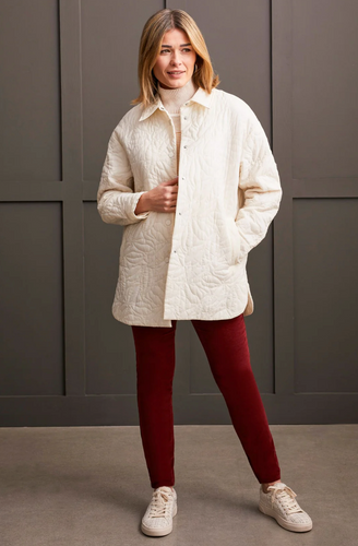 Quilted Snap Front Shacket w/ Patterned Lining (Cream)