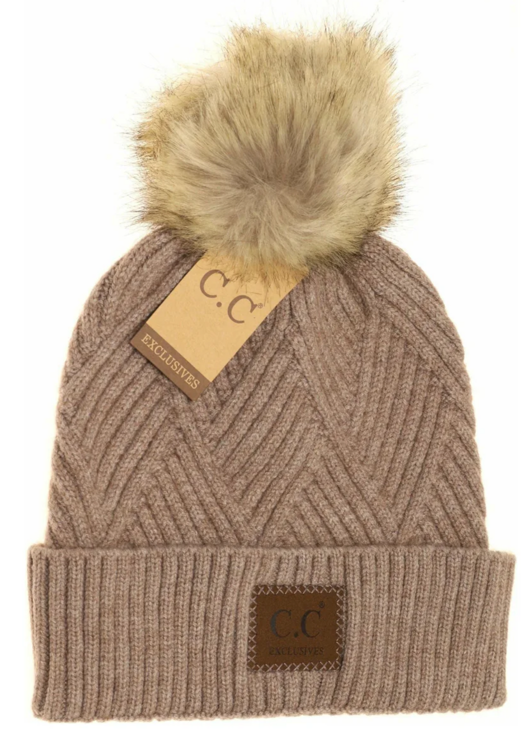 Large Patch Heathered Pom CC Beanie