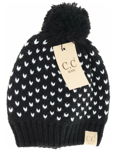 Kids Heart Knit Pom C.C Beanie