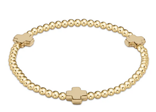 Signature Cross Gold Pattern 3mm Bead Bracelet- Gold