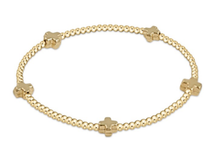 Signature Cross Small Gold Pattern 2mm Bead Bracelet - Gold