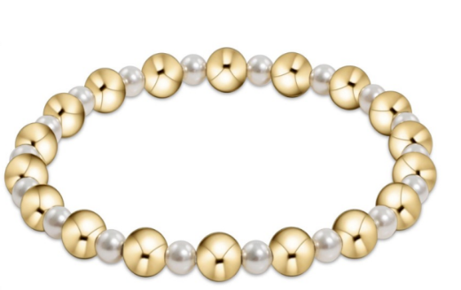 Pearl Grateful Pattern 4mm Bead Bracelet - 6mm Gold