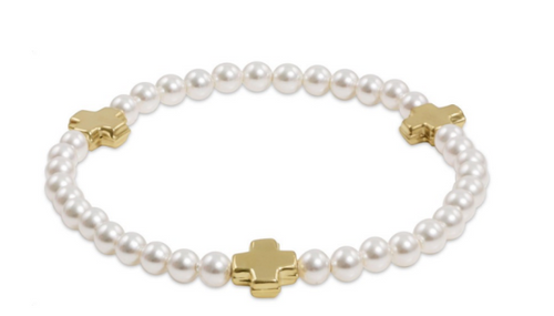 Signature Cross Pearl Pattern 4mm Bead Bracelet - Gold