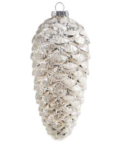 White Glittered Pinecone Ornament