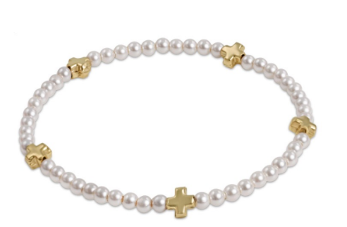 Signature Cross Small Pearl Pattern 3mm Bead Bracelet - Gold