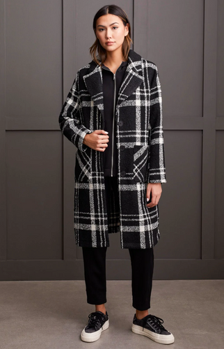 Boucle Button Front Plaid Coat