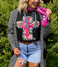 Black & White Striped Cardigan with Pockets