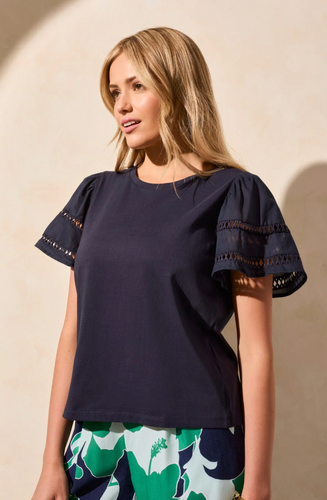 Cotton Jersey Flutter Sleeve Crew Neck Top