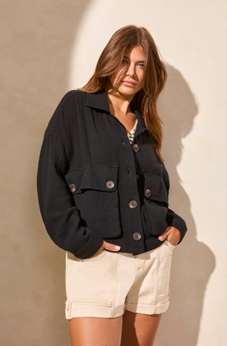 Cotton Gauze Button-Up Jacket