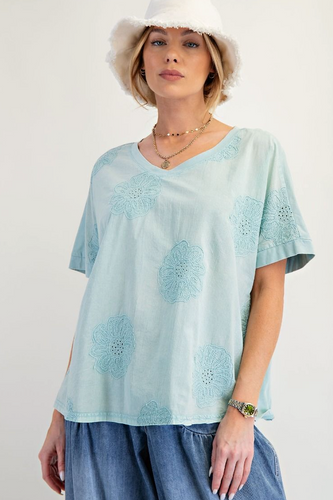 Embroidered Mineral Washed Boxy Top