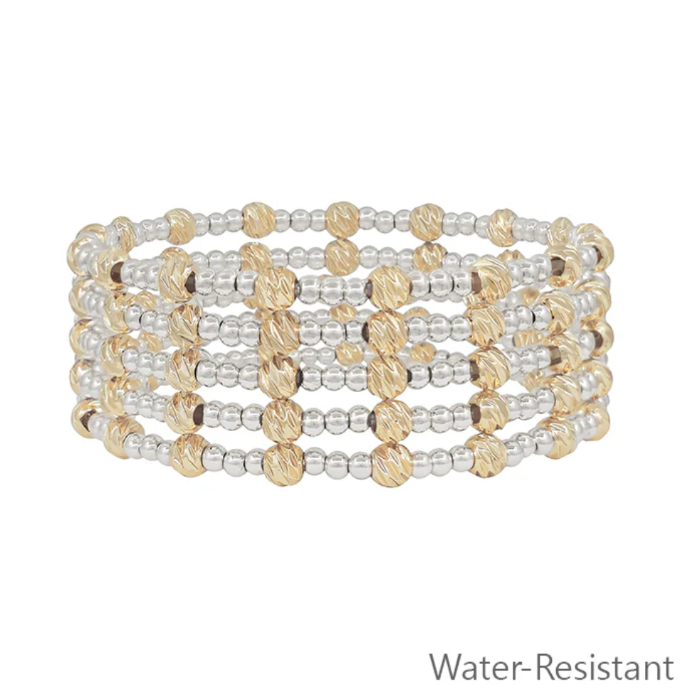 Water Resistant Silver/Gold Set of 5 Stretch Bracelets