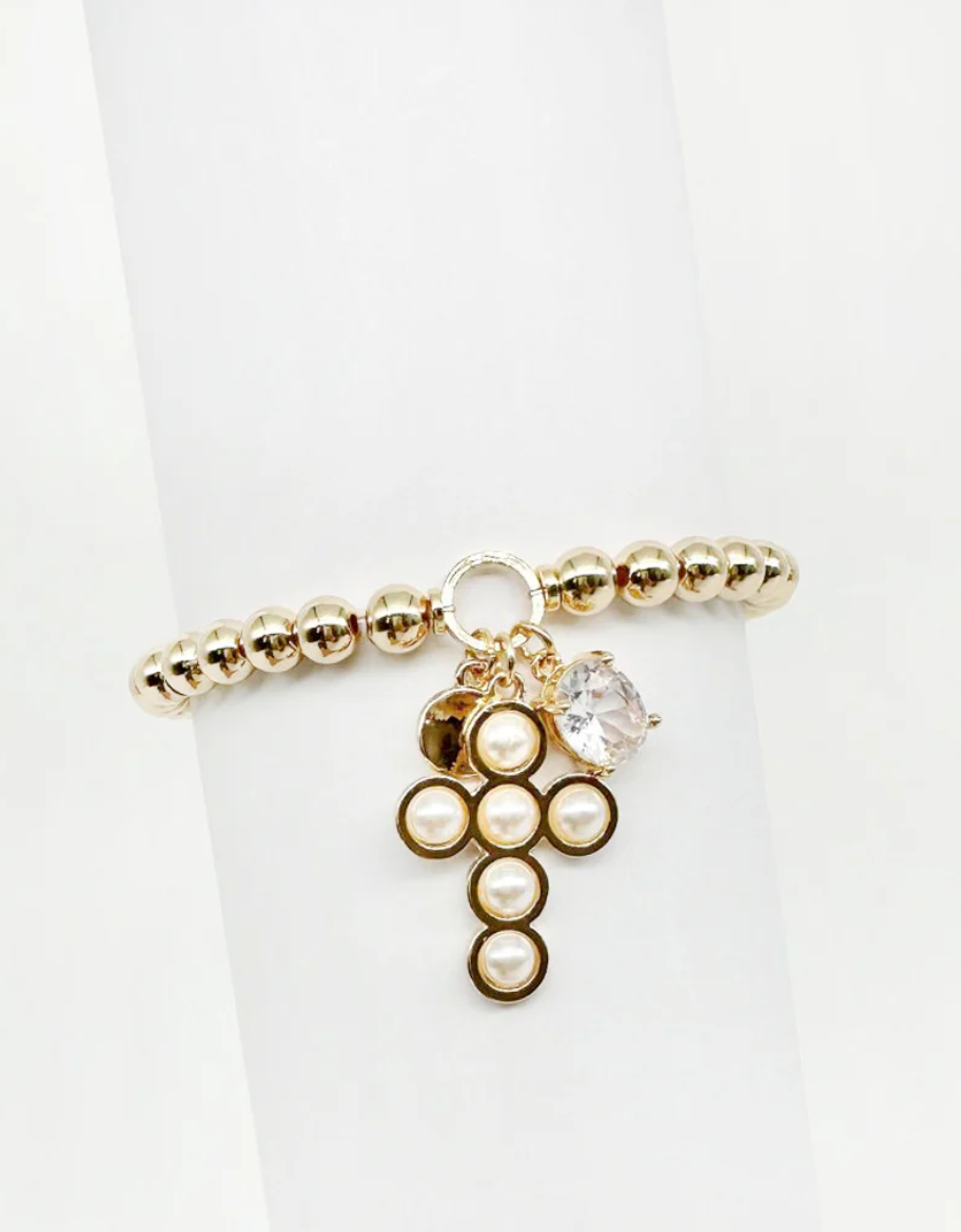 Pearl Dotted Cross Stretch Bracelet